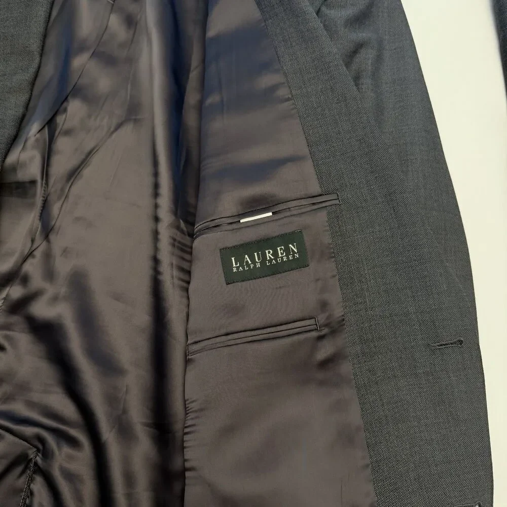 Lauren Ralph Lauren Mens 2 Piece Gray Suit 48L 40x28 Wool Blend Pleated Pants